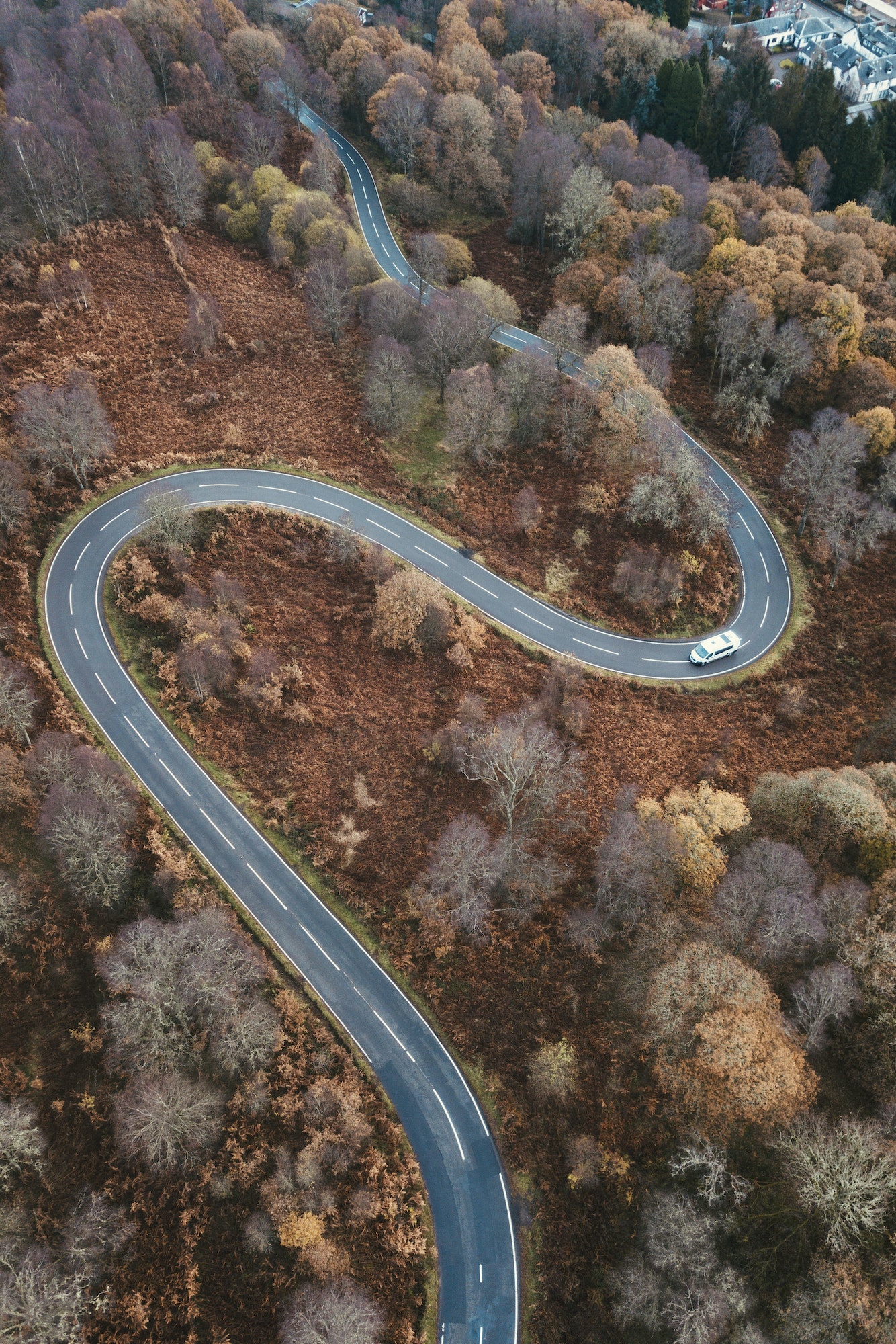 The Trossachs during autumn drone view